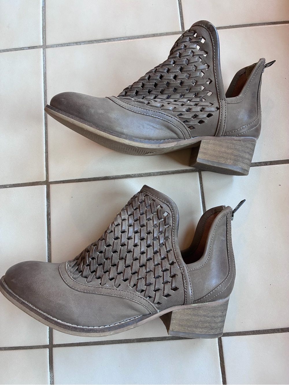 Rebels Woven Cutout Ankle Booties - Taupe Brown